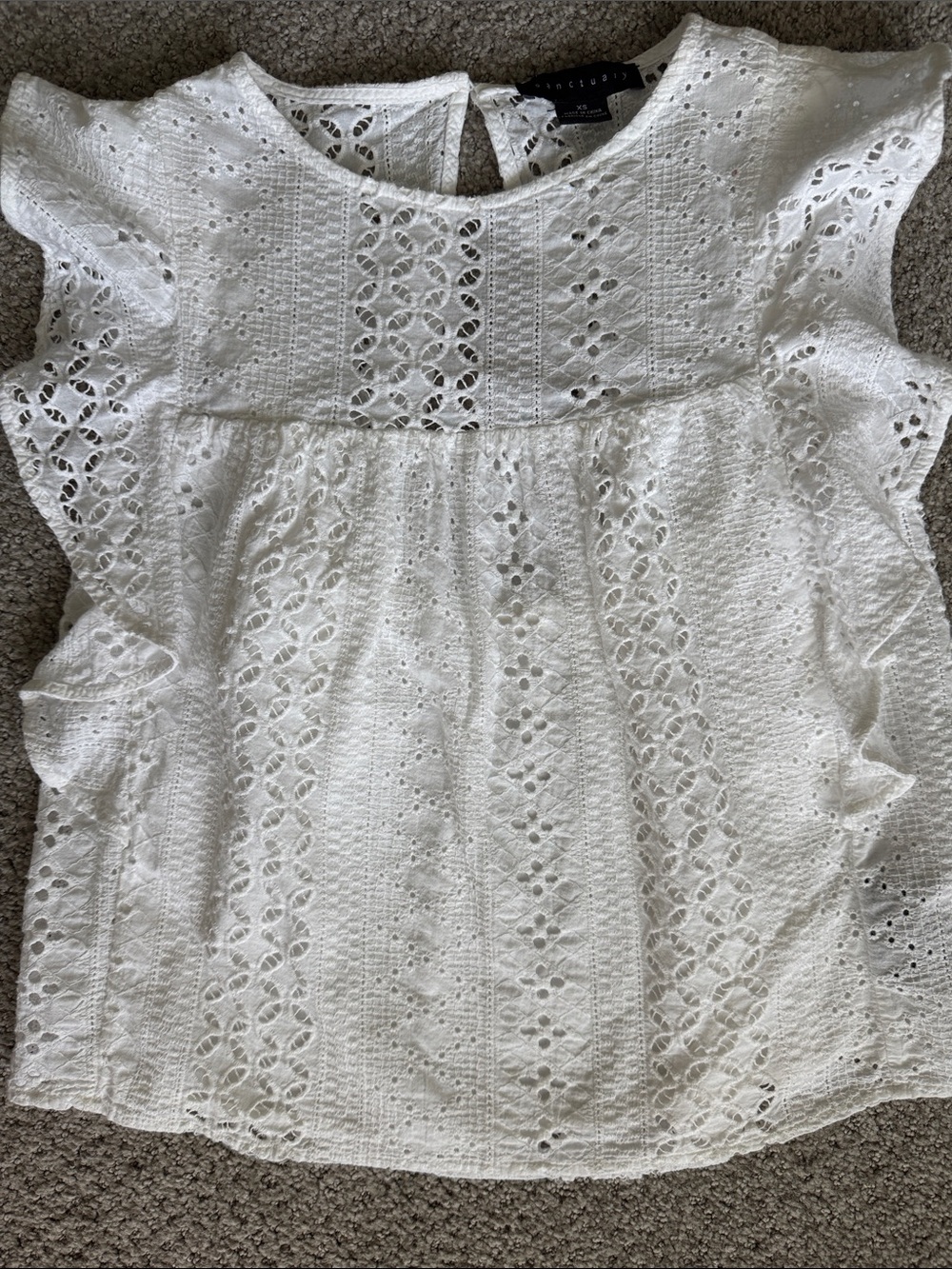 Sanctuary White Eyelet Ruffle Sleeve Blouse